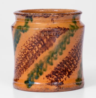 J. BELL, Waynesboro, PA Diminutive Multi-Colored Redware Jar