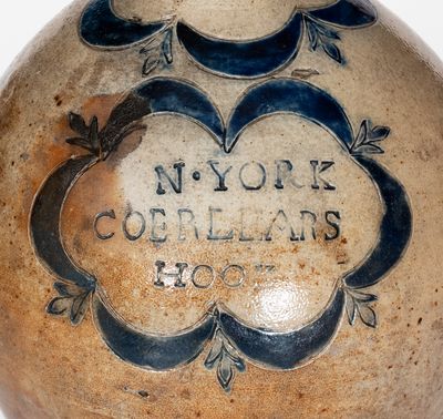 Extremely Rare and Important Early Thomas W. Commeraw Stoneware Jug, COERLEARS HOOK / N. YORK