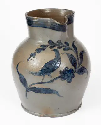 Very Rare Henry Remmey, Baltimore, MD Stoneware Incised Bird Pitcher, c1825