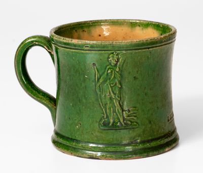 J. BELL, Waynesboro, PA Copper-Glazed Redware Mug w/ Diana Motif