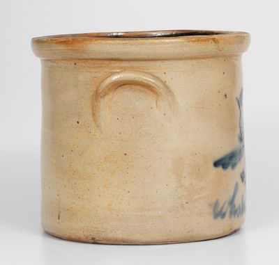 Rare One-Gallon Stoneware Crock w/ Cobalt Double Bird Decoration, Inscribed "What is it"