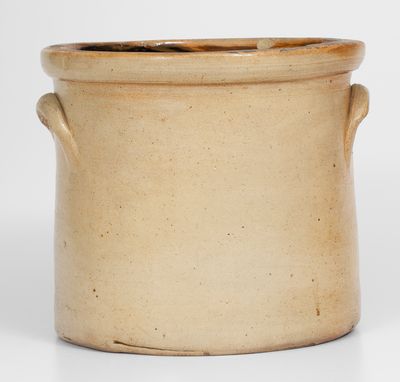 Rare One-Gallon Stoneware Crock w/ Cobalt Double Bird Decoration, Inscribed "What is it"