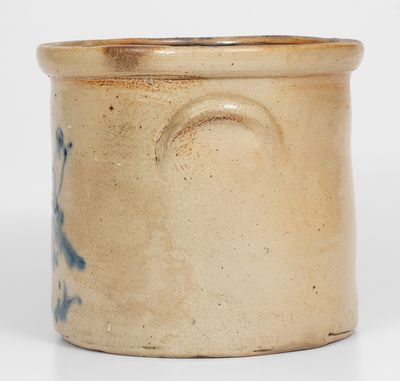 Rare One-Gallon Stoneware Crock w/ Cobalt Double Bird Decoration, Inscribed "What is it"