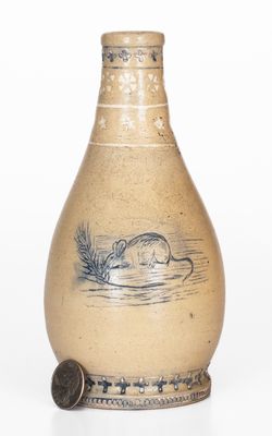 Very Rare Stoneware Bottle w/ Incised Mouse Decoration, probably White's Utica, 1878