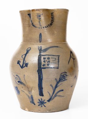 Ohio or West Virginia Stoneware Pitcher w/ American Flag Motif