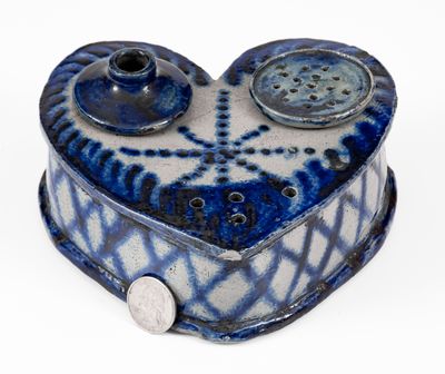 Exceedingly Rare and Important Heart-Shaped Stoneware Inkstand, Baltimore, MD, c1840