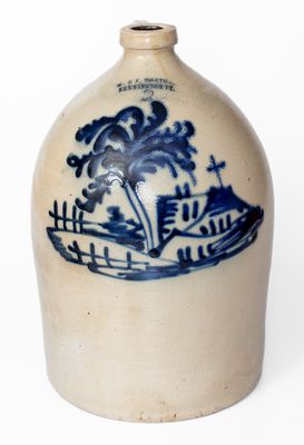 J. & E. NORTON / BENNINGTON, VT Stoneware Jug w/ Cobalt Pastoral Scene