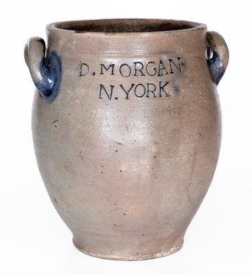 Extremely Rare D. MORGAN / N. YORK One-Gallon Open-Handled Stoneware Jar, c1800