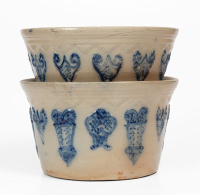 Unusual Northeastern U.S. Stoneware Flowerpot with Relief Decoration