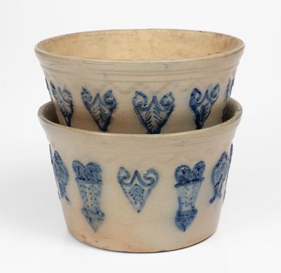 Unusual Northeastern U.S. Stoneware Flowerpot with Relief Decoration
