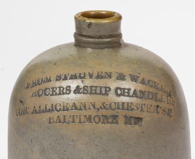 Rare STRUVEN & WACKER Baltimore Ship Chandlers Stoneware Advertising Jug