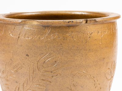 Extremely Rare "Jacob J. Swank" Johnstown, PA Stoneware Jar w/ Elaborate Incised Decoration, 1875