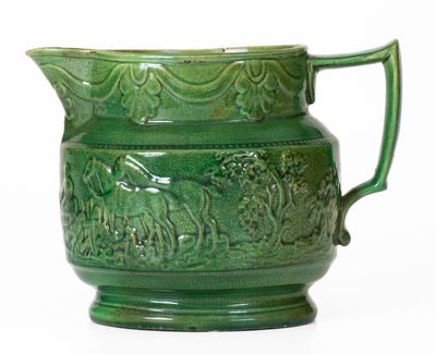 Extremely Rare Molded Redware Pitcher, Levi Coates, Chester County, PA, Quaker Abolitionist Potter