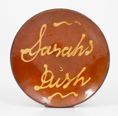 Slip-Decorated Redware "Sarah's Dish," Smith Pottery, Norwalk, CT
