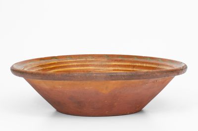 Mid-Atlantic Redware Bowl w/ Green and Yellow Slip Decoration, possibly Hagerstown, MD