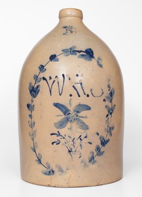 Unusual 5 Gal. EVAN R. JONES / PITTSTON, PA Stoneware Jug Inscribed