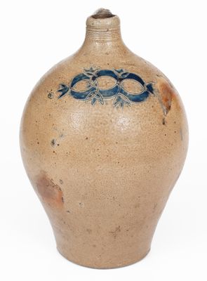 Rare attrib. David Morgan, Manhattan One-Gallon Stoneware Jug w/ Impressed "Clamshell" Designs