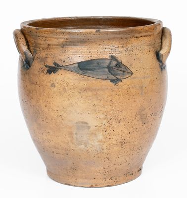 Albany, New York Stoneware Jar w/ Incised Fish and Floral Decorations