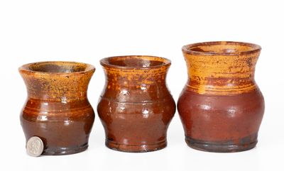 Lot of Three: Henry Schofield (Cecil County, MD) Redware Vases w/ Yellow Slip Decoration