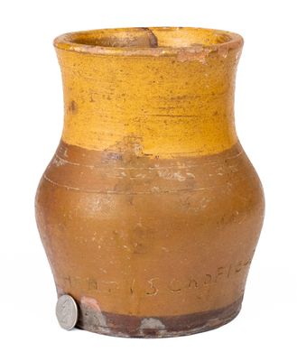 Redware Vase w/ Yellow Slip Decoration Signed