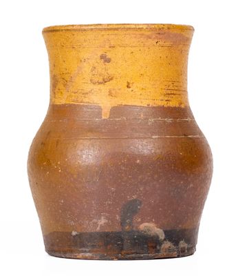 Redware Vase w/ Yellow Slip Decoration Signed