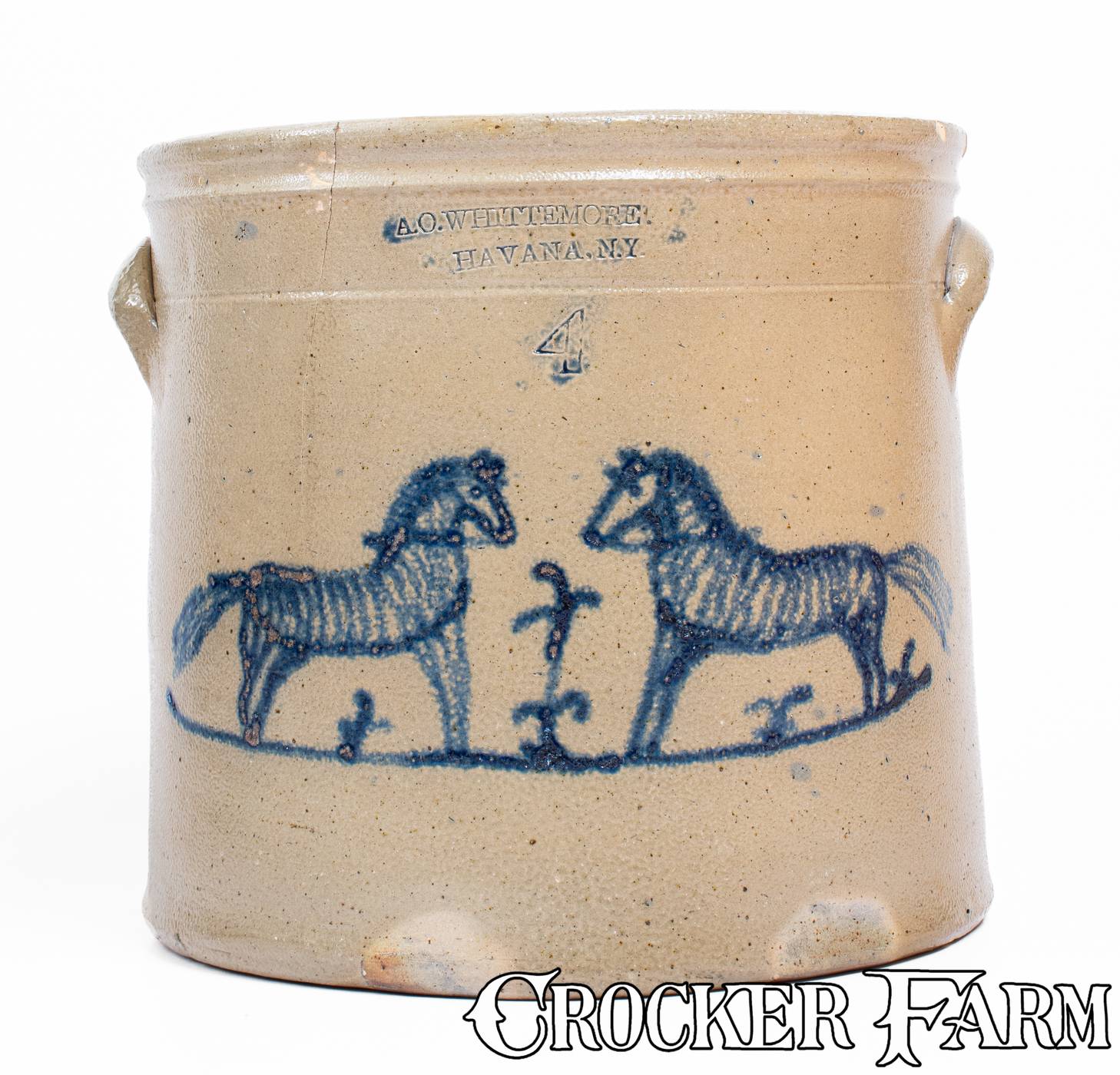 Exceedingly Rare A O WHITTEMORE / HAVANA N Y Stoneware Crock w Exceedingly Rare A O WHITTEMORE / HAVANA N Y Stoneware Crock w