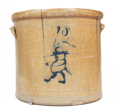 Scarce 12 Gal. Ohio Stoneware Crock w/ Marching Man Decoration
