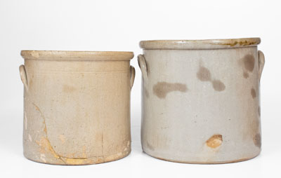 Lot of Two: Stoneware Crocks with Elaborate Pecking Chicken Decorations