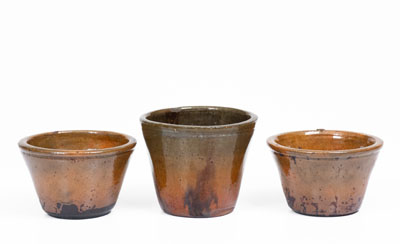 Three Diminutive Glazed Redware Articles, New England or PA origin, 19th century