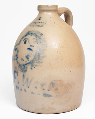 Rare Poughkeepsie, NY Stoneware Jug w/ Cobalt Smoking Face Decoration, Inscribed