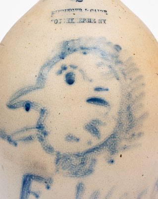 Rare Poughkeepsie, NY Stoneware Jug w/ Cobalt Smoking Face Decoration, Inscribed