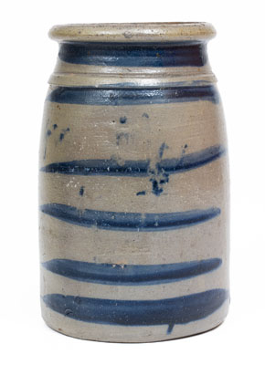 Western Pennsylvania Stoneware Canning Jar w/ Cobalt Stripe Decoration, circa 1875