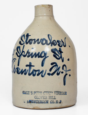 Trenton, NJ Advertising Jug: CASE S PURE CIDER VINEGAR / CLOVER HILL / HUNTERDON CO, N. J.