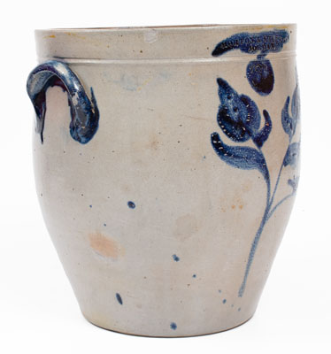 Very Rare MORTON & SHELDON / JORDAN, New York Stoneware Jar w/ Cobalt Floral and Bird Motif