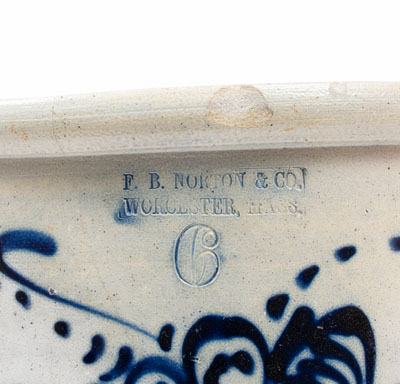 Fine F.B. NORTON & CO. / WORCESTER, MASS. Six-Gallon Crock w/ Cobalt Flowering Urn