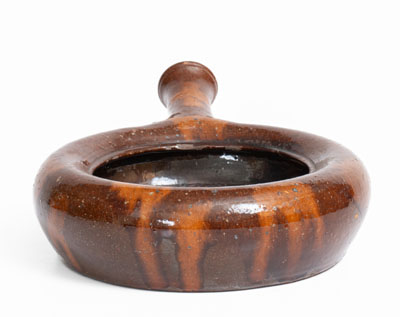 Manganese-Decorated Redware Bedpan, Inscribed