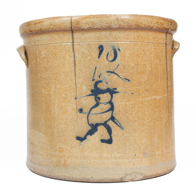 Scarce 12 Gal. Ohio Stoneware Crock w/ Marching Man Decoration
