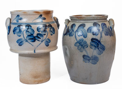 Two Pieces of Baltimore Stoneware w/ Cobalt Clover Decoration, mid 19th century
