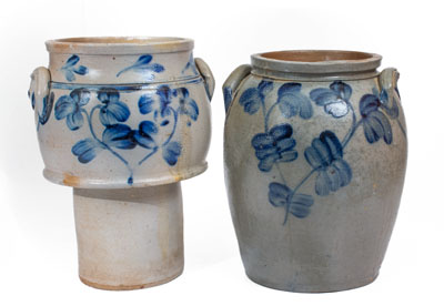 Two Pieces of Baltimore Stoneware w/ Cobalt Clover Decoration, mid 19th century