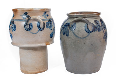 Two Pieces of Baltimore Stoneware w/ Cobalt Clover Decoration, mid 19th century