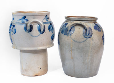 Two Pieces of Baltimore Stoneware w/ Cobalt Clover Decoration, mid 19th century