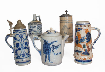 Five Pieces of White s Utica Stoneware, New York State origin, late 19th or early 20th century