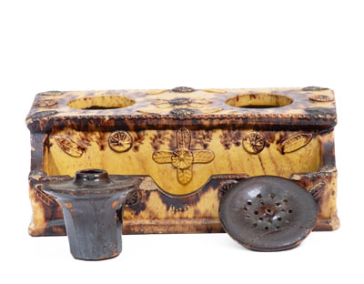 Unusual Redware Inkstand Inscribed "John Rodiger / 1855"