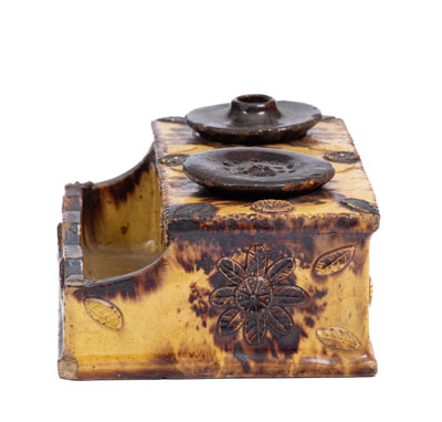 Unusual Redware Inkstand Inscribed "John Rodiger / 1855"