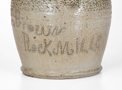 Exceptional Salt-and-Alkaline-Glazed Stoneware Pitcher w/ Profuse Punchwork, Inscribed 