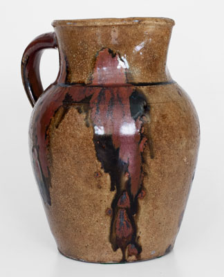 Exceptional Alkaline-Glazed Stoneware Pitcher w/ Iron Slip Decoration, attrib. John Davis Leopard, Rusk County, Texas