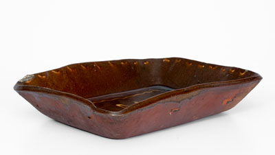 Slip-Decorated Redware Loaf Dish, Inscribed "LAMB," English origin, late 19th century