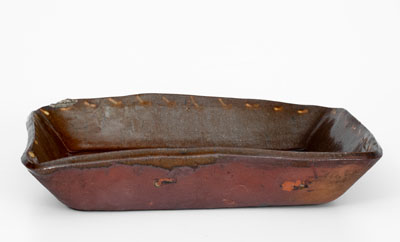 Slip-Decorated Redware Loaf Dish, Inscribed "LAMB," English origin, late 19th century