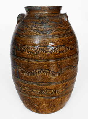 Exceptional Four-Gallon Stoneware Jar w/ Profuse Incised Decoration, att.. Jacob Eichelberger, Talladega Co, Alabama
