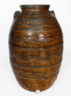 Exceptional Four-Gallon Stoneware Jar w/ Profuse Incised Decoration, att.. Jacob Eichelberger, Talladega Co, Alabama